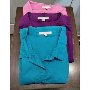 Woman Within Set of 3 Size 18/20 Long Sleeve Button Up Shirts - Blue Pink Purple